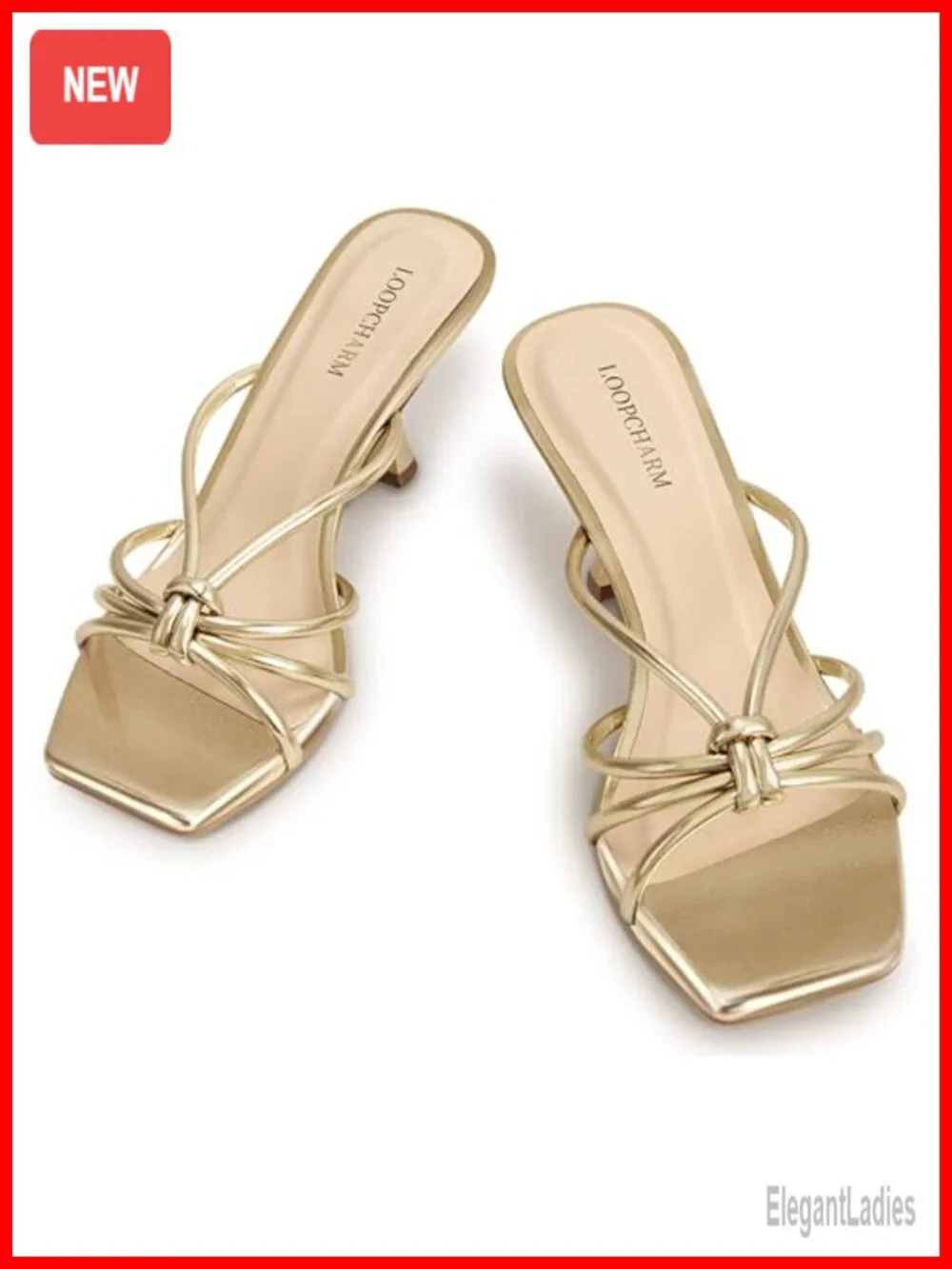 Strappy Square Open Toe Kitten Heels Sandals Knotted Design Slip On Mule